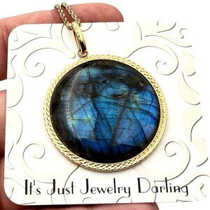 Milor Italy Necklace Solid 14k Yellow Gold Labradorite Pendant 20" Chain 20 Gram